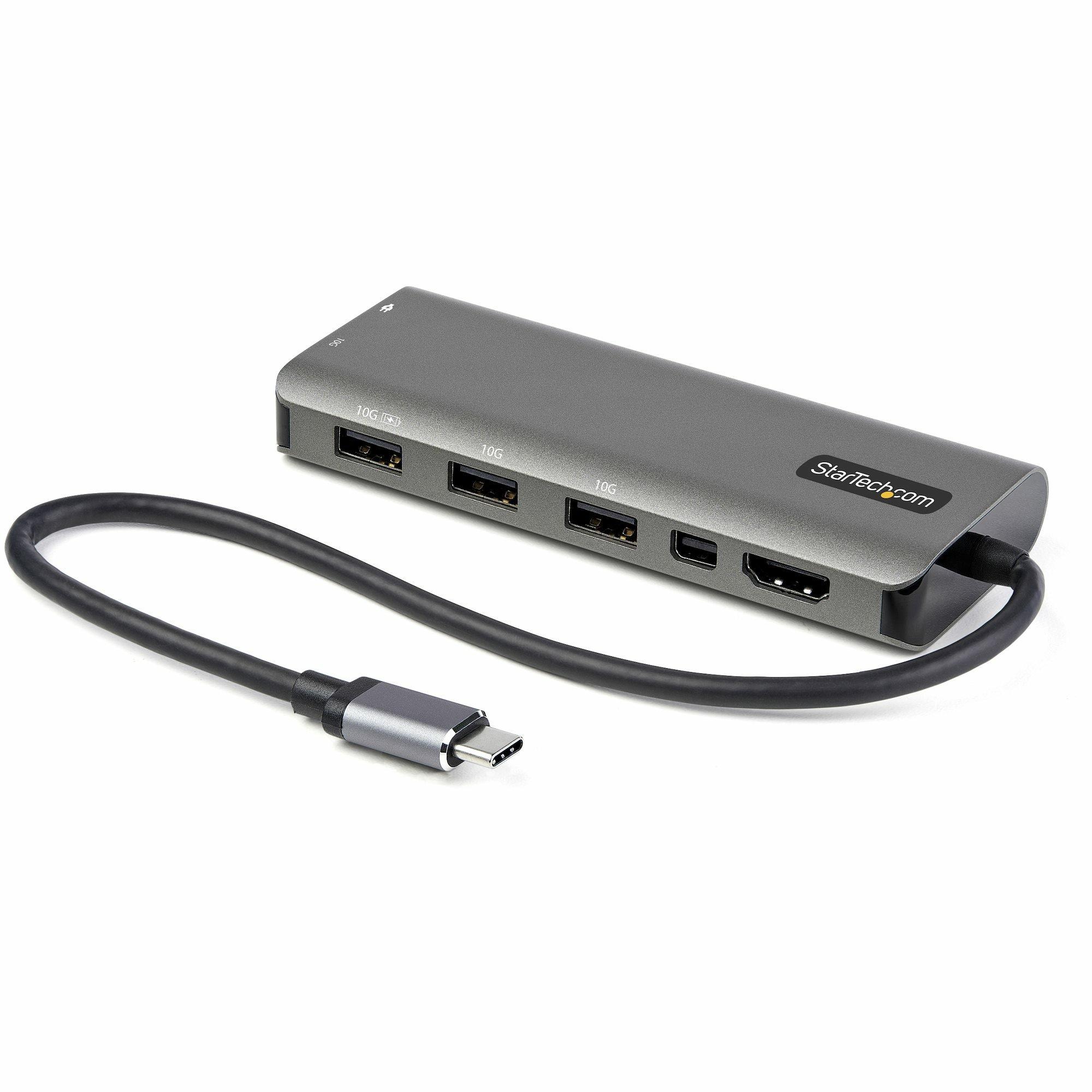 Image of StarTech.com USB-C Multiport Adapter - USB-C auf HDMI oder Mini DisplayPort 4K 60Hz, 100W Power Delivery Pass-Through, 4-Port 10 Gbits USB Hub - USB Typ-C Mini Dock - 30cm Kabel