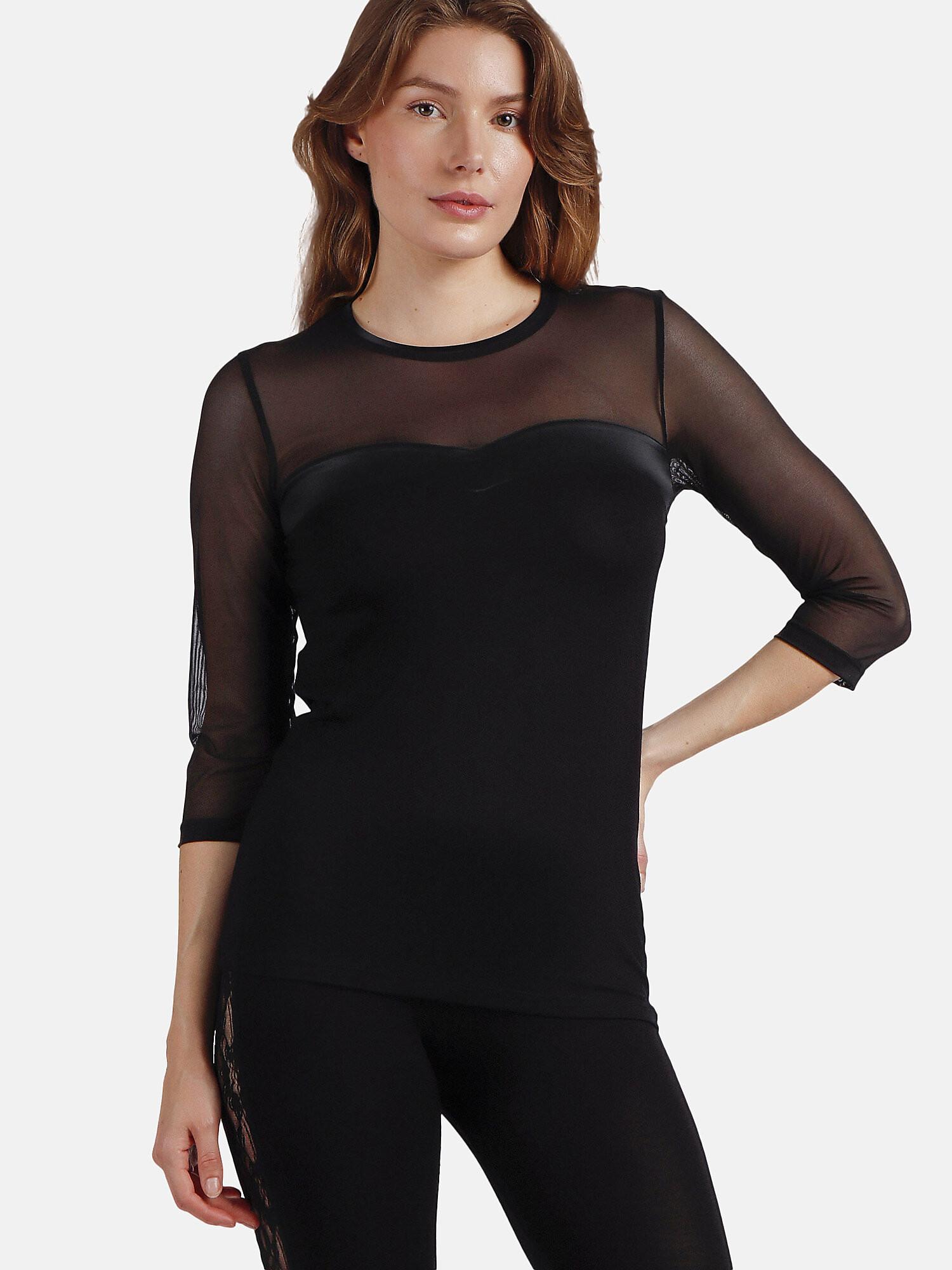 Image of T-shirt Mit Halblangen Ärmeln Detalle Damen Schwarz M