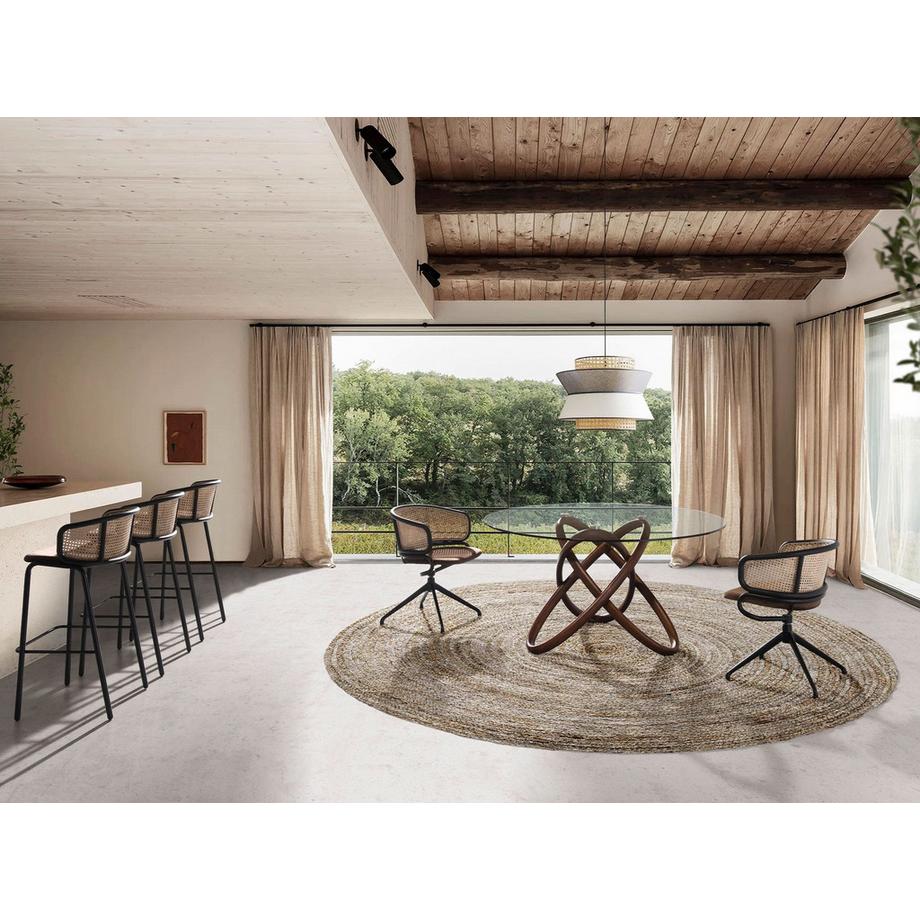 ANGEL CERDA Table à manger ronde verre trempé et noyer  