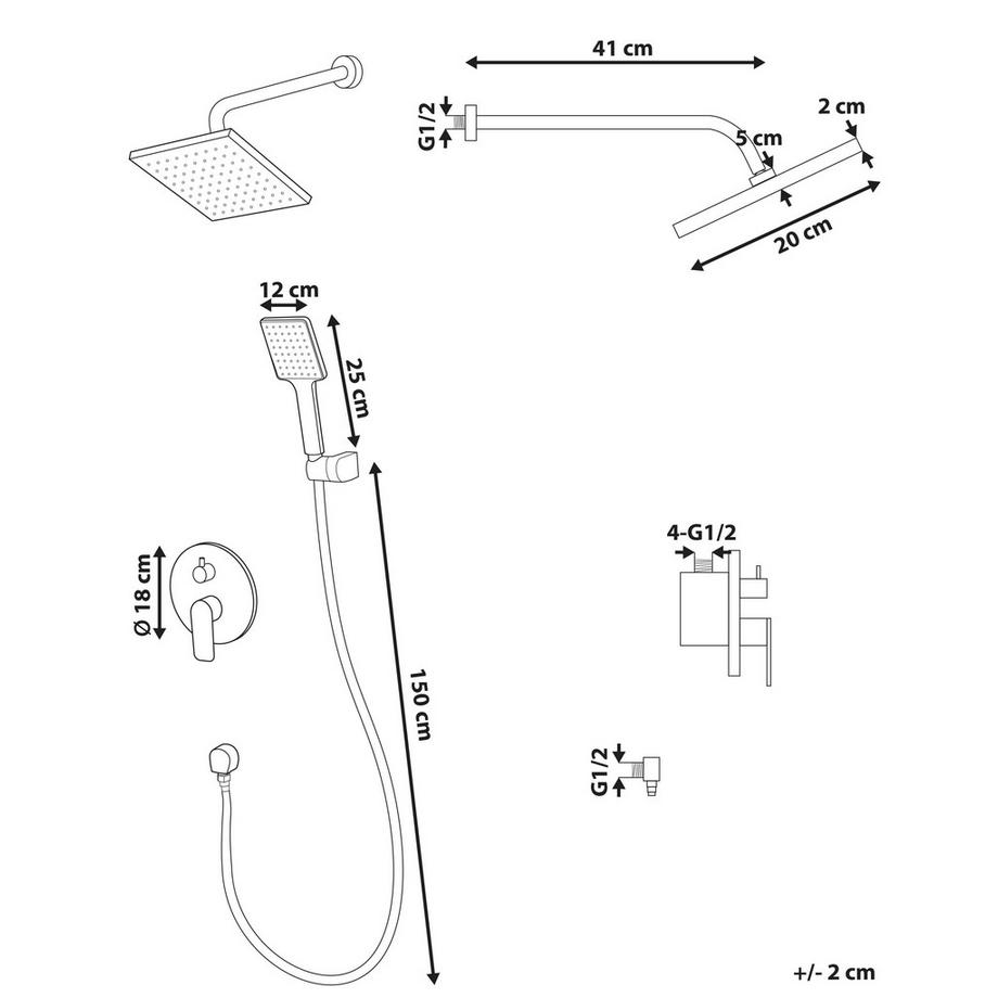 Beliani Einbau-Duschset mit Regendusche aus Messing Modern GUARATUBA  