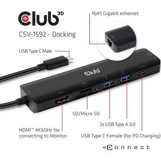 Club3D  CSV-1592 station d'accueil USB 3.2 Gen 1 (3.1 Gen 1) Type-C Noir 
