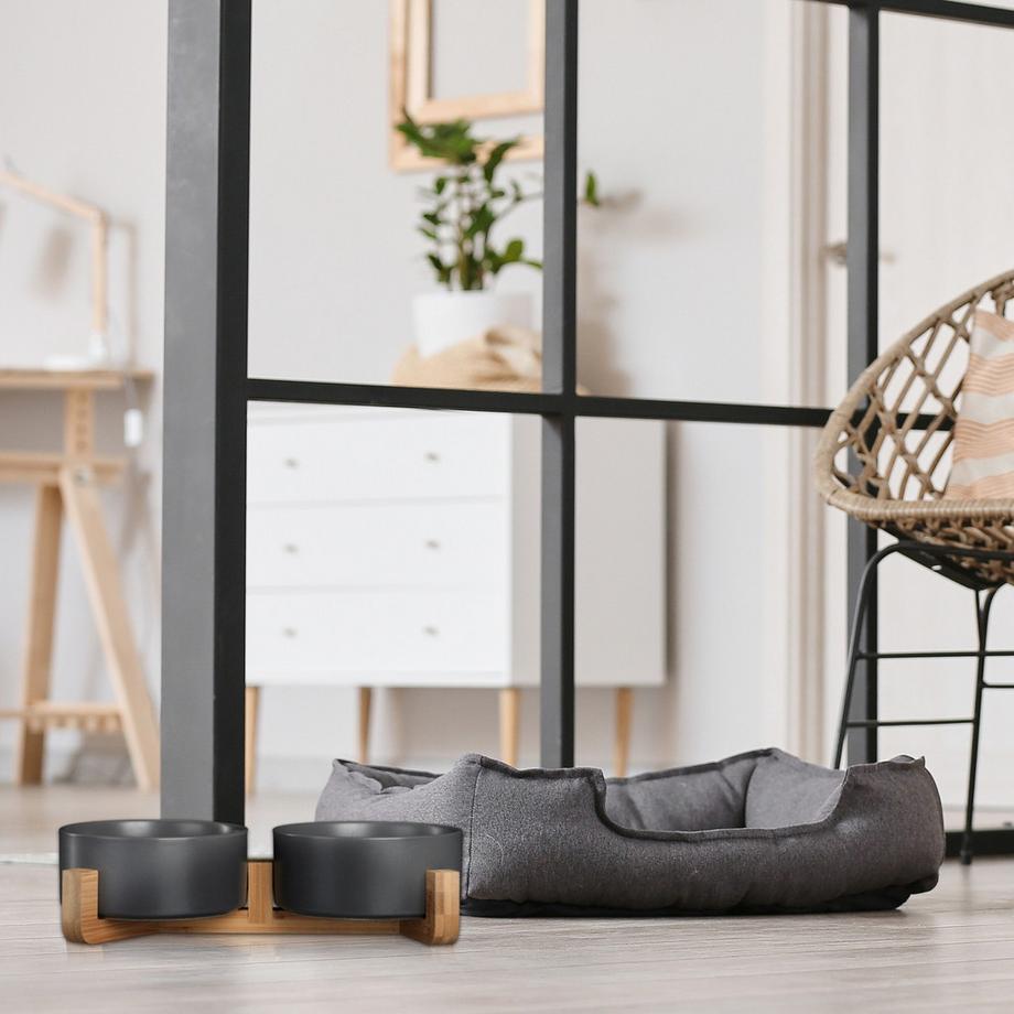 B2X  Gamelle pour chien en céramique avec cadre en bambou 