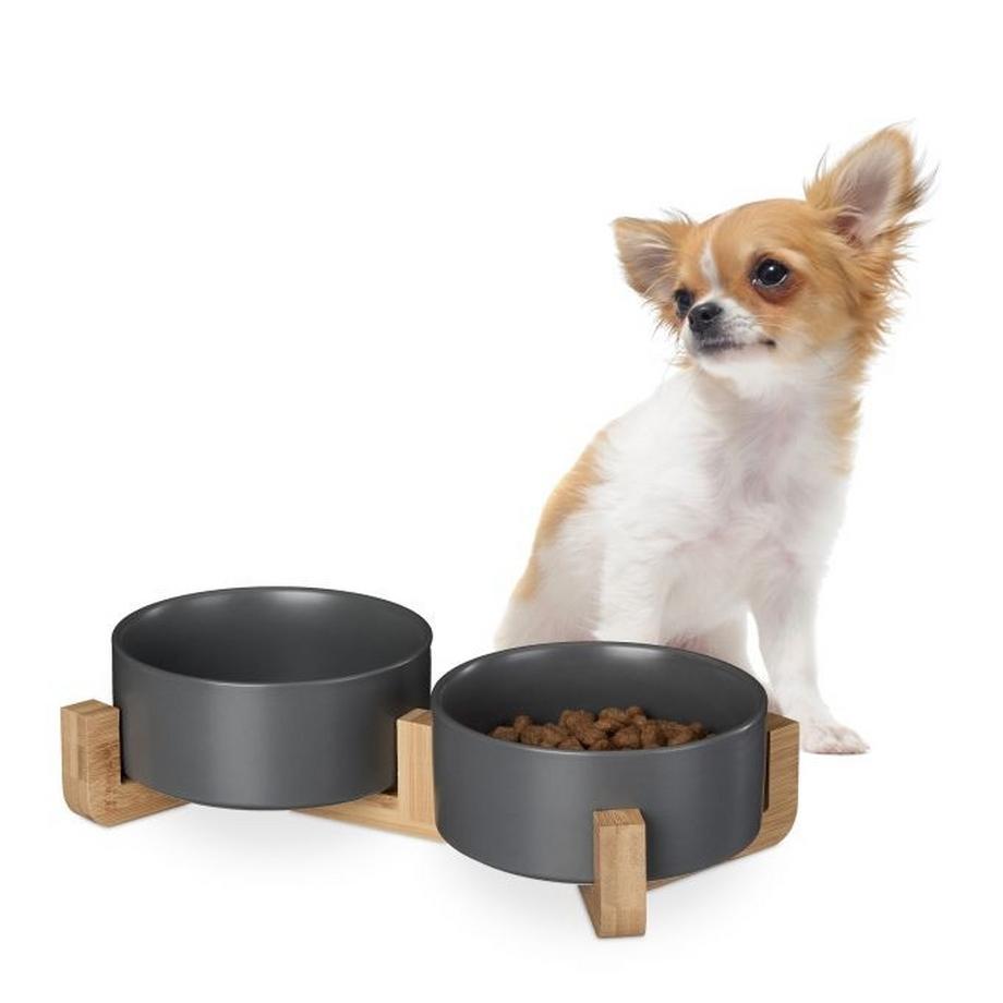 B2X  Gamelle pour chien en céramique avec cadre en bambou 