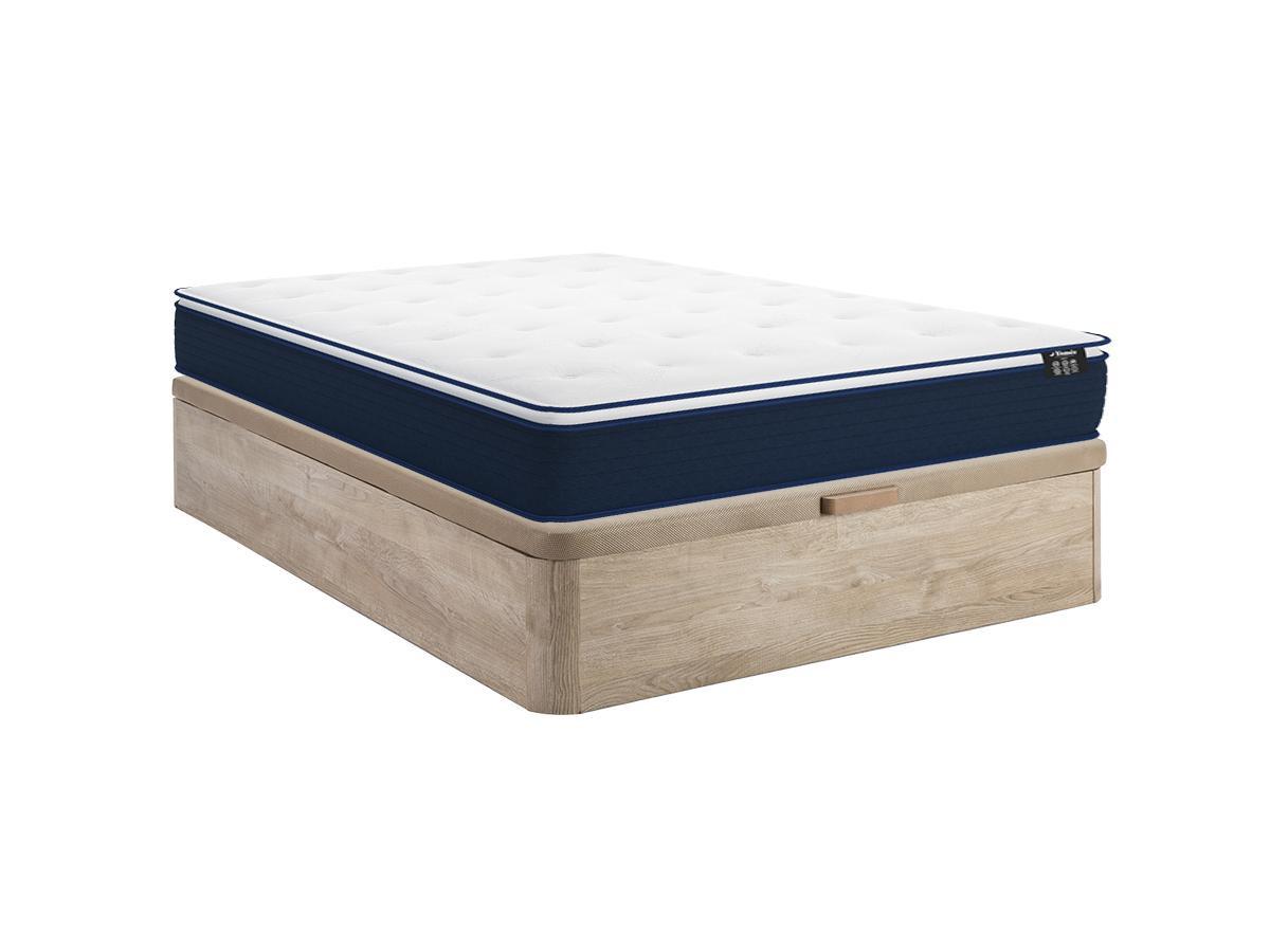 Image of Set aus Bettgestell mit Bettkasten + Taschenfederkernmatratze & Topper - 140 x 190 cm - Stärke 24 cm - Holzfarben hell - ALTIER von YSMÉE Set aus Bettgestell mit Bettkasten + Taschenfederkernmatratze & Topper - 140 x 190 cm - Stärke 24 cm - Holzfarben hel