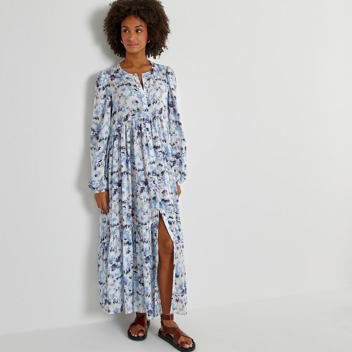 Image of Maxikleid Mit Langen Ballonärmeln Damen Blau 38