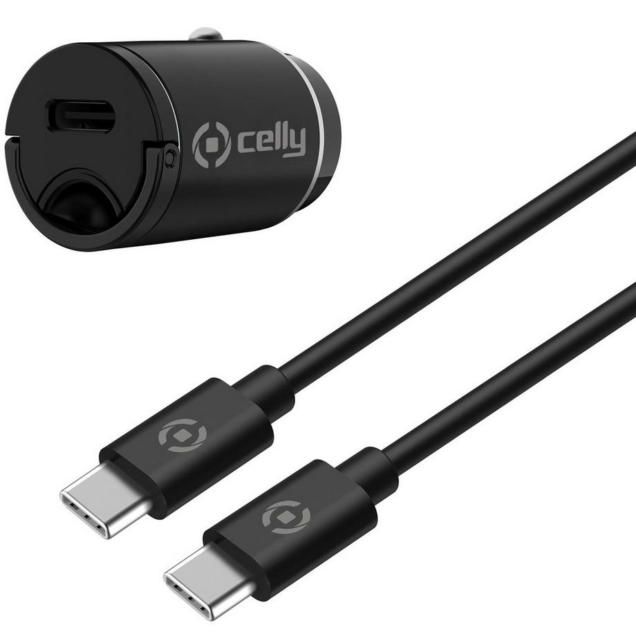 Celly  Chargeur voiture Mini USB-C PD 20W + câble USB-C vers USB-C 