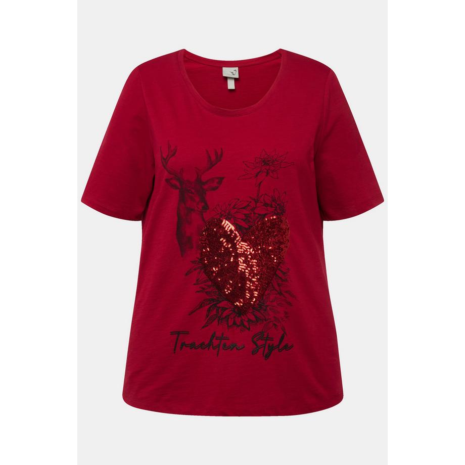 Ulla Popken Cerf Paillettes Col Rond Manches Courtes T-Shirt  