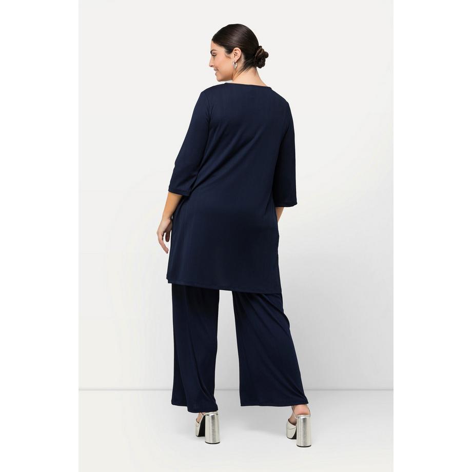 Ulla Popken Gilet long en jersey côtelé coupe ouverte encolure en V  