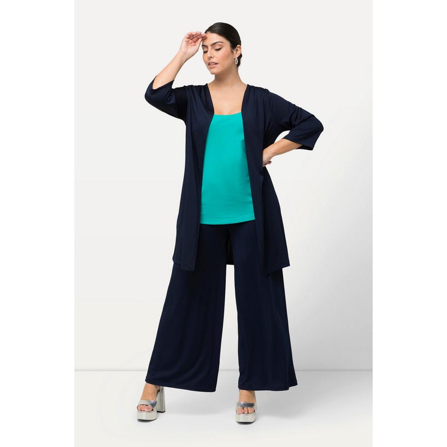 Ulla Popken Gilet long en jersey côtelé coupe ouverte encolure en V  