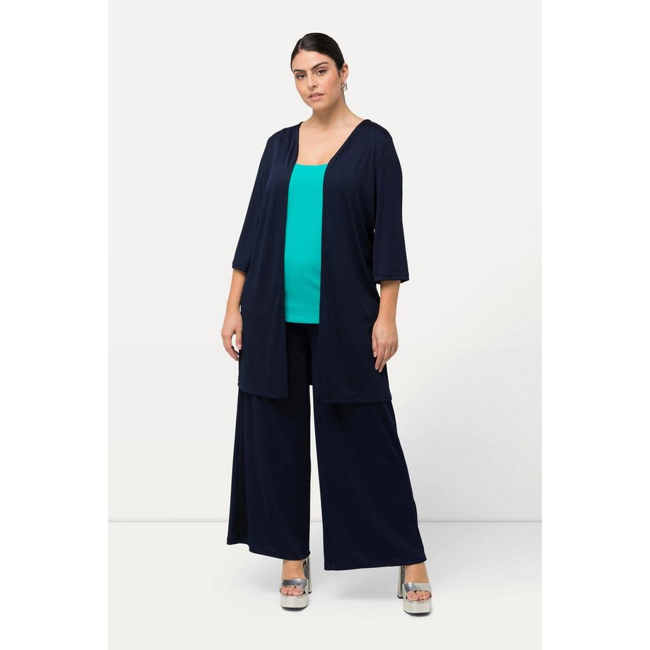 Ulla Popken Gilet long en jersey côtelé coupe ouverte encolure en V  