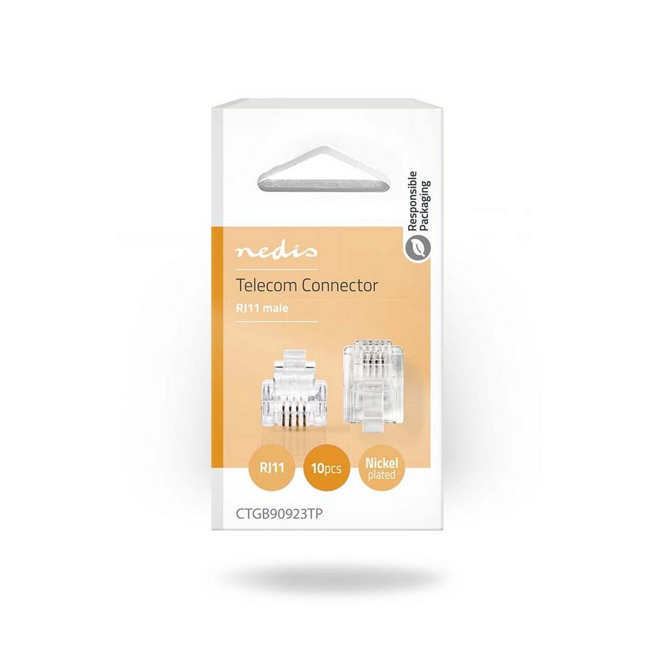 Nedis  Connettore per cavo telecomunicazioni | Tipo di connettore: RJ11 | Dritto | Placcatura: Placcato oro | PVC | Trasparente 
