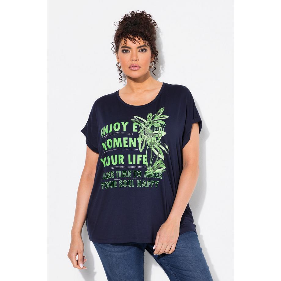 Ulla Popken T-shirt oversize stampata maniche corte scollo rotondo  