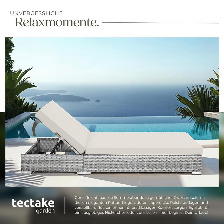 Tectake 2 Rattan Sonnenliegen mit Tisch, 5-fach verstellbar, inkl. Schutzhülle, wetterbeständig  