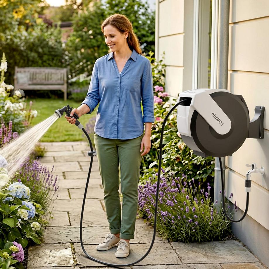 Arebos  Automatischer Gartenschlauchaufroller 35m 