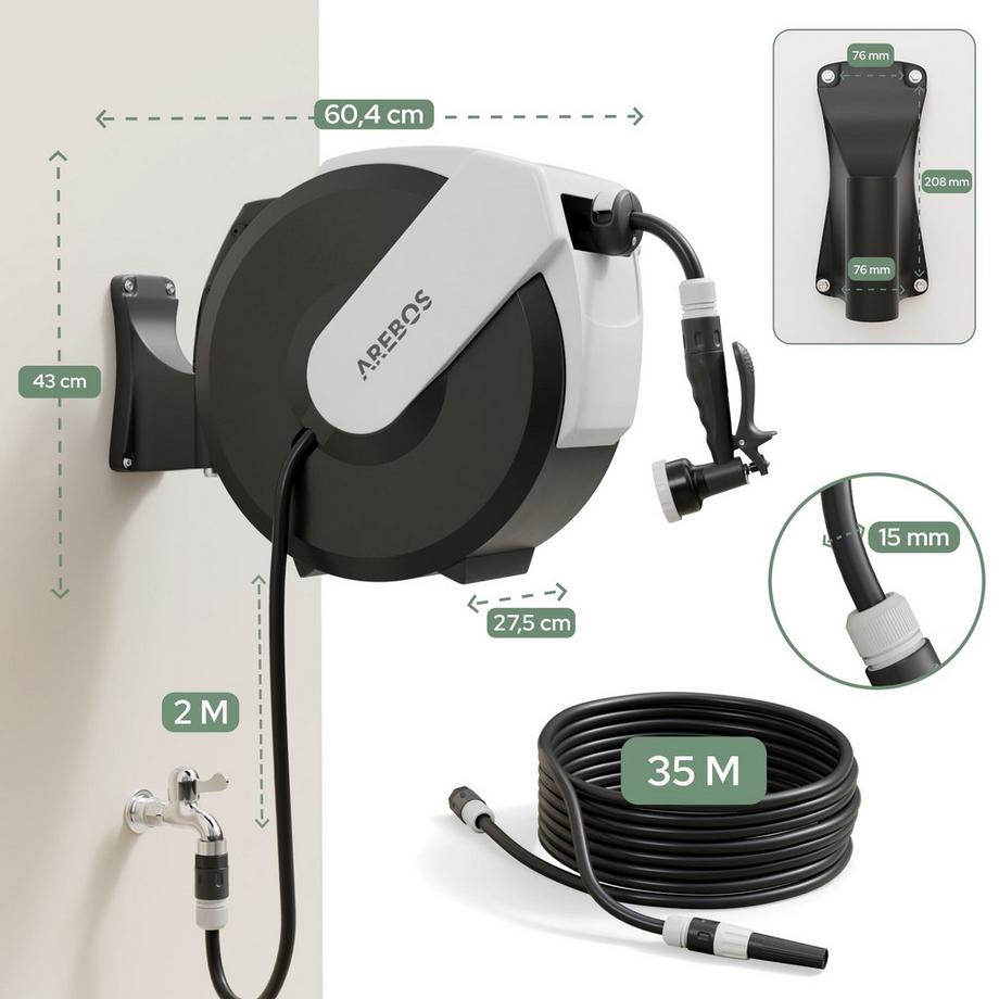 Arebos  Automatischer Gartenschlauchaufroller 35m 