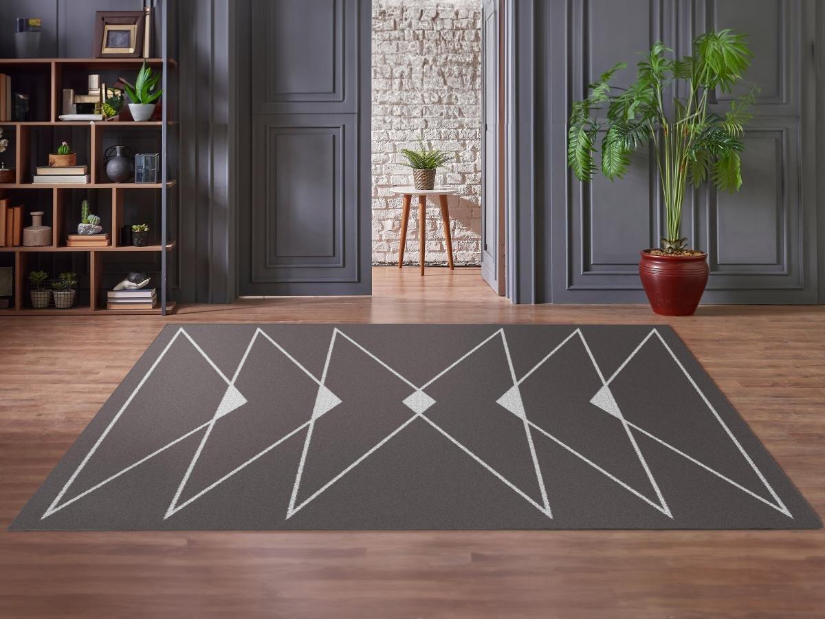 Vente-unique  Tappeto geometrico con finitura in lurex 160 x 230 cm Tortora - TROZIA 