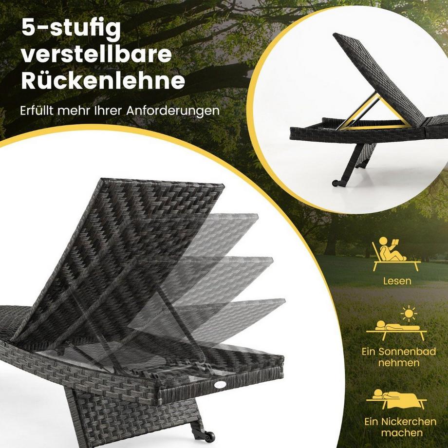 Northix Terrassen-Liegestuhl Rattan-Liegestuhl mit 5-stufig verstellbarer Rückenlehne 195 x 61 x 38-97 cm Mix Braun  