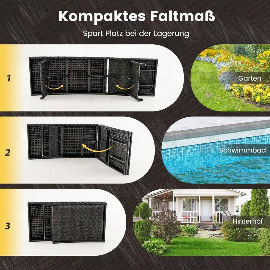 Northix Terrassen-Liegestuhl Rattan-Liegestuhl mit 5-stufig verstellbarer Rückenlehne 195 x 61 x 38-97 cm Mix Braun  