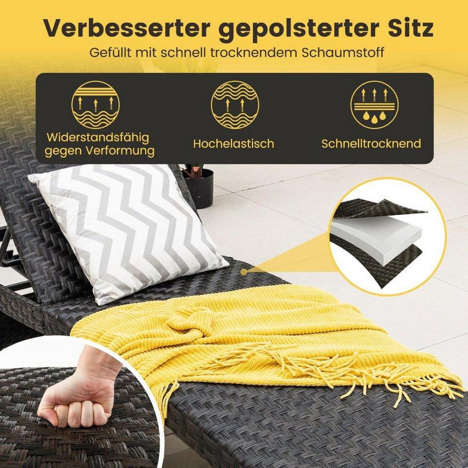 Terrassen-Liegestuhl Rattan-Liegestuhl mit 5-stufig verstellbarer Rückenlehne 195 x 61 x 38-97 cm Mix Braun