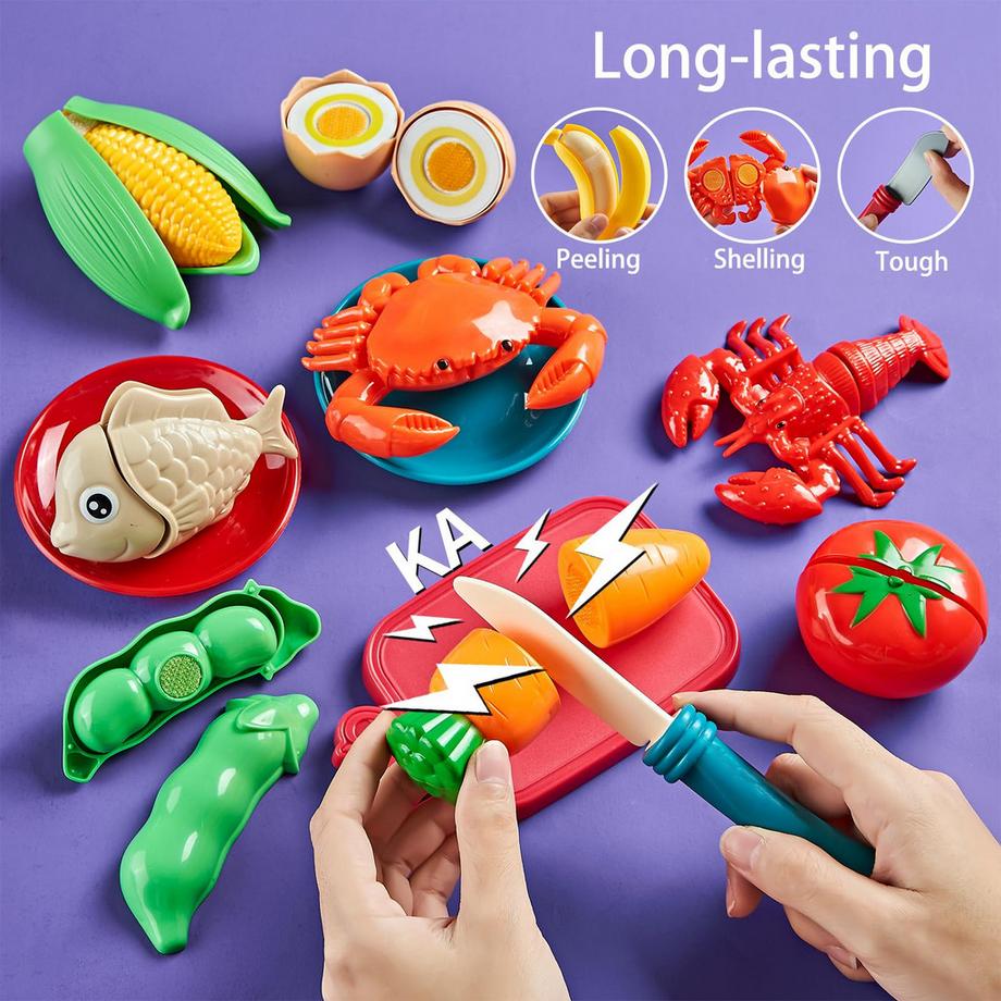 Activity-board  Pretend Spiel Essen für Kinder Küche, 78-teiliges Spiel Lebensmittel-Set für Kinder Küche mit Aufbewahrungstasche, gefälschte Lebensmittel mit Pizza Spielzeug 