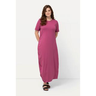 Ulla Popken  Robe maxi en jersey de coton bio, col rond et manches courtes 