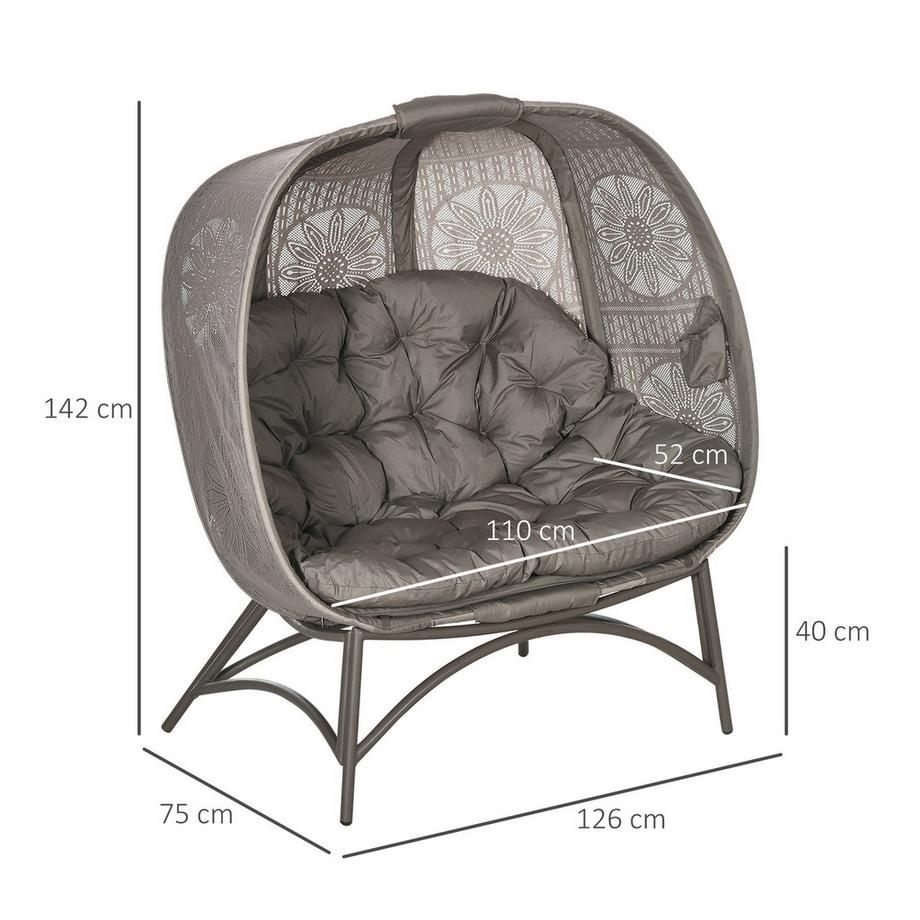 Northio Gartenstuhl 2-Sitzer, Korb-Stuhl Mit Faltbarem Korb, Papasansessel Mit Kissen, Loungesessel Für Balkon, Terrasse, Stahl, Sand, 126 X 75 X 142 Cm  