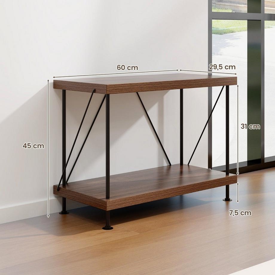 Northix 2 Ebenen Standregal mit Metallrahmen Industrielles Bücherregal Lagerregal 60 x 29,5 x 45 cm  