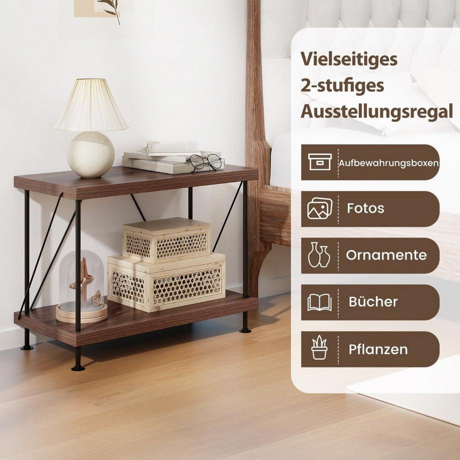 Northix 2 Ebenen Standregal mit Metallrahmen Industrielles Bücherregal Lagerregal 60 x 29,5 x 45 cm  