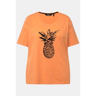 Ulla Popken  T-shirt à perles et motif ananas, col rond et manches courtes 