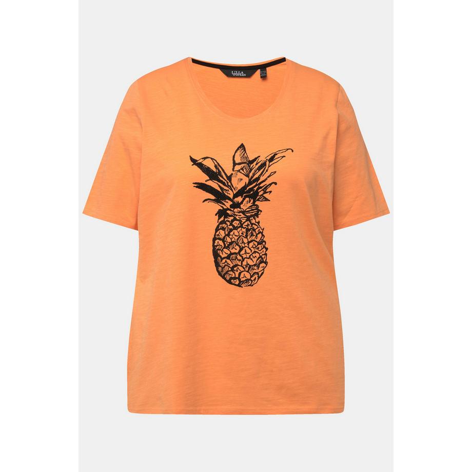 Ulla Popken T-shirt Ananas Perles de Caviar Col Rond Manches Courtes  