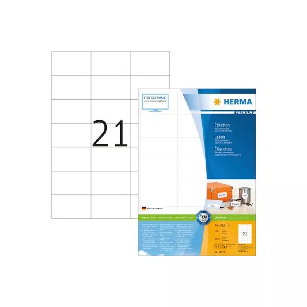 HERMA – Universal-Etiketten 70×42,3mm 4616 weiss 4200 St./200 Blatt, One Size