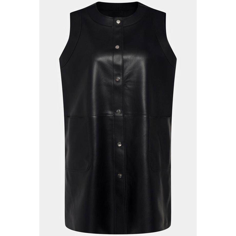 Ulla Popken Gilet Réversible Effet Cuir Nappa Velours Col Rond Sans Manches  