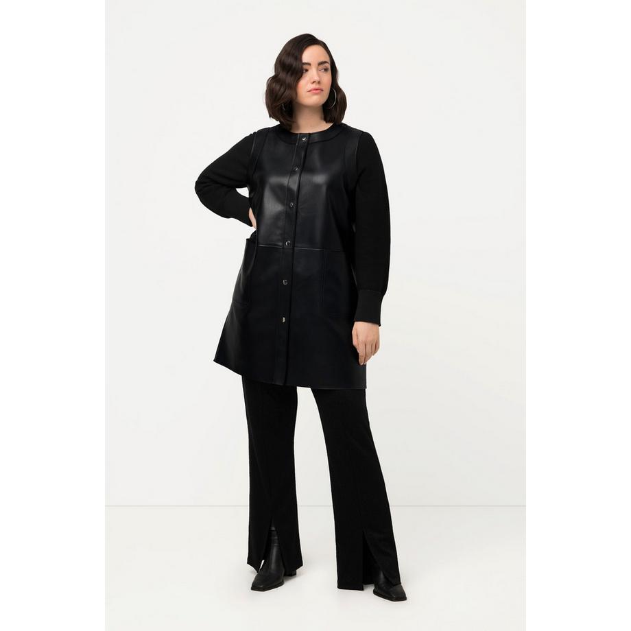 Ulla Popken Gilet Réversible Effet Cuir Nappa Velours Col Rond Sans Manches  