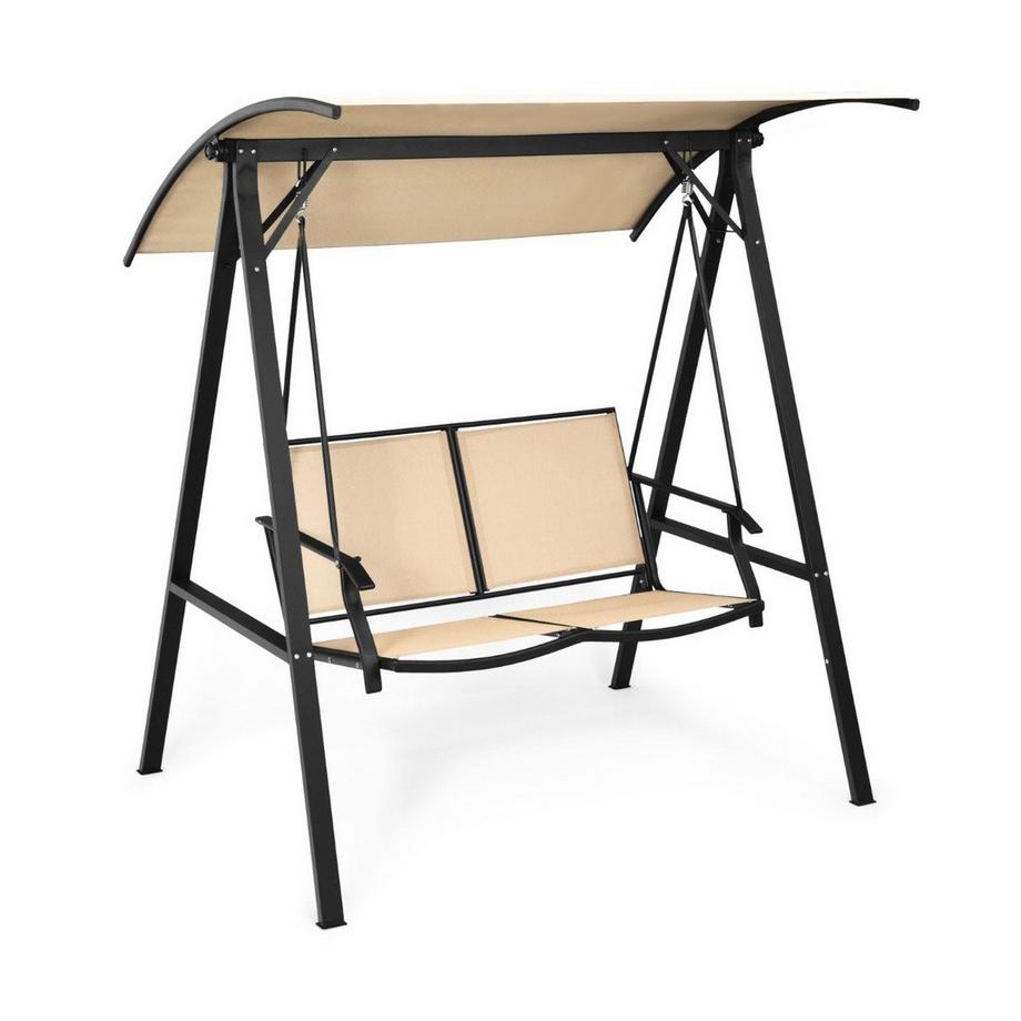 Northio Balançoire Hollywood à toit réglable Balançoire de jardin 2 places 152 x 112 x 165 cm beige  