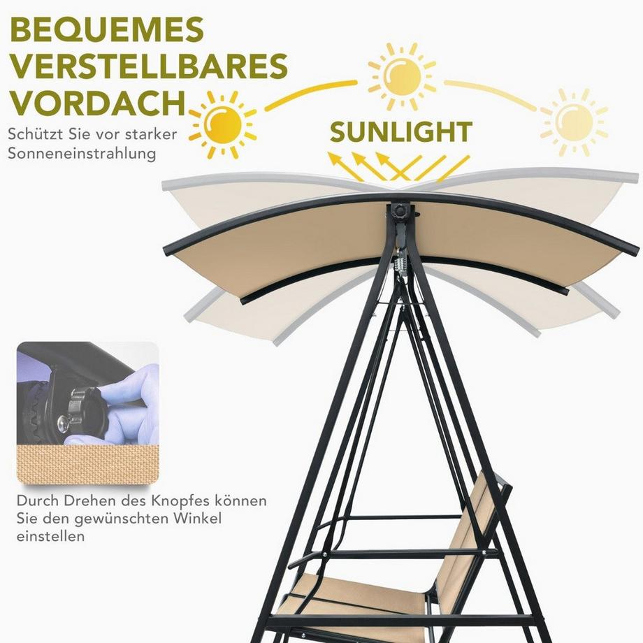 Northio Balançoire Hollywood à toit réglable Balançoire de jardin 2 places 152 x 112 x 165 cm beige  