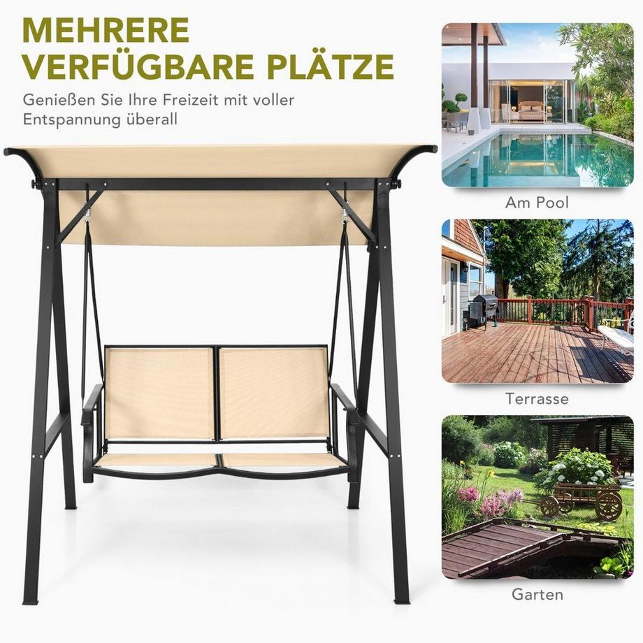Northio Balançoire Hollywood à toit réglable Balançoire de jardin 2 places 152 x 112 x 165 cm beige  