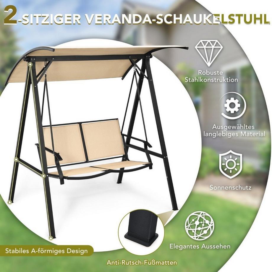 Northio Balançoire Hollywood à toit réglable Balançoire de jardin 2 places 152 x 112 x 165 cm beige  