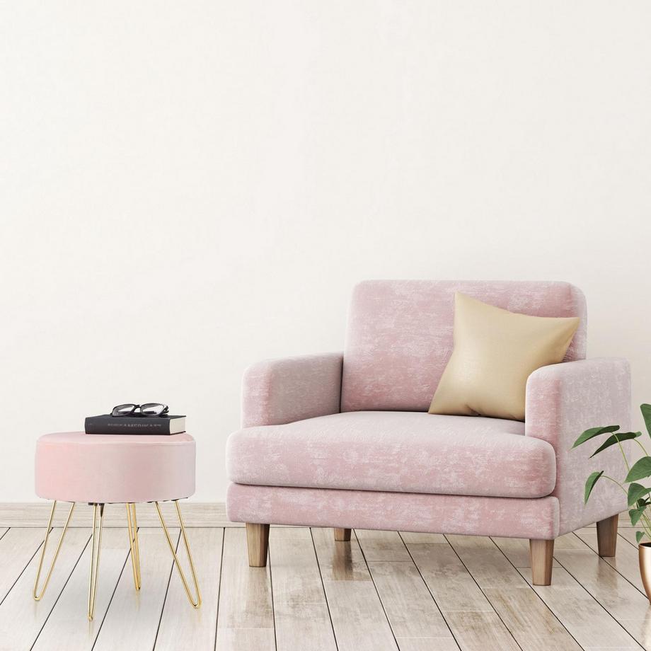 B2X  Hocker aus Samt mit rosa Metallbeinen 