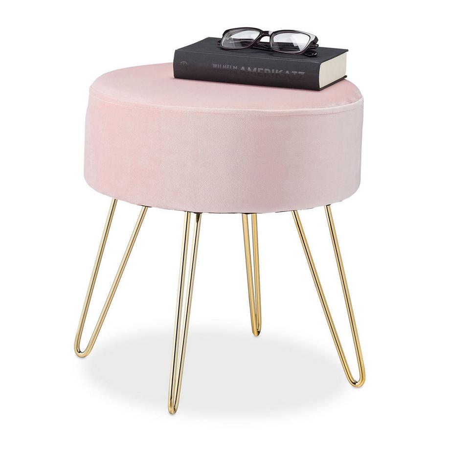 B2X  Hocker aus Samt mit rosa Metallbeinen 