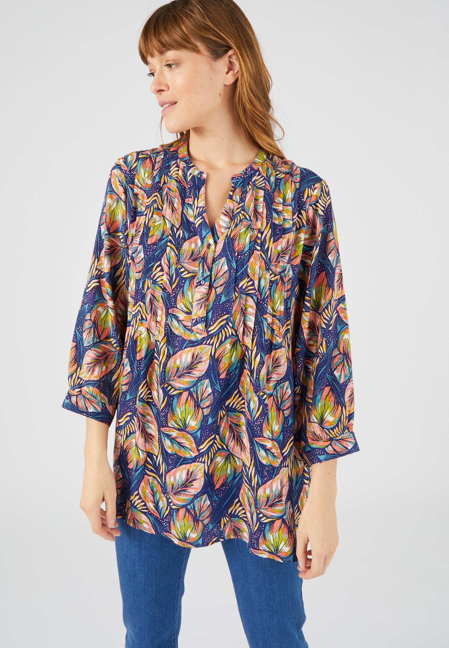 Image of Tunika Mit Pflanzenprint. Damen Blau 46