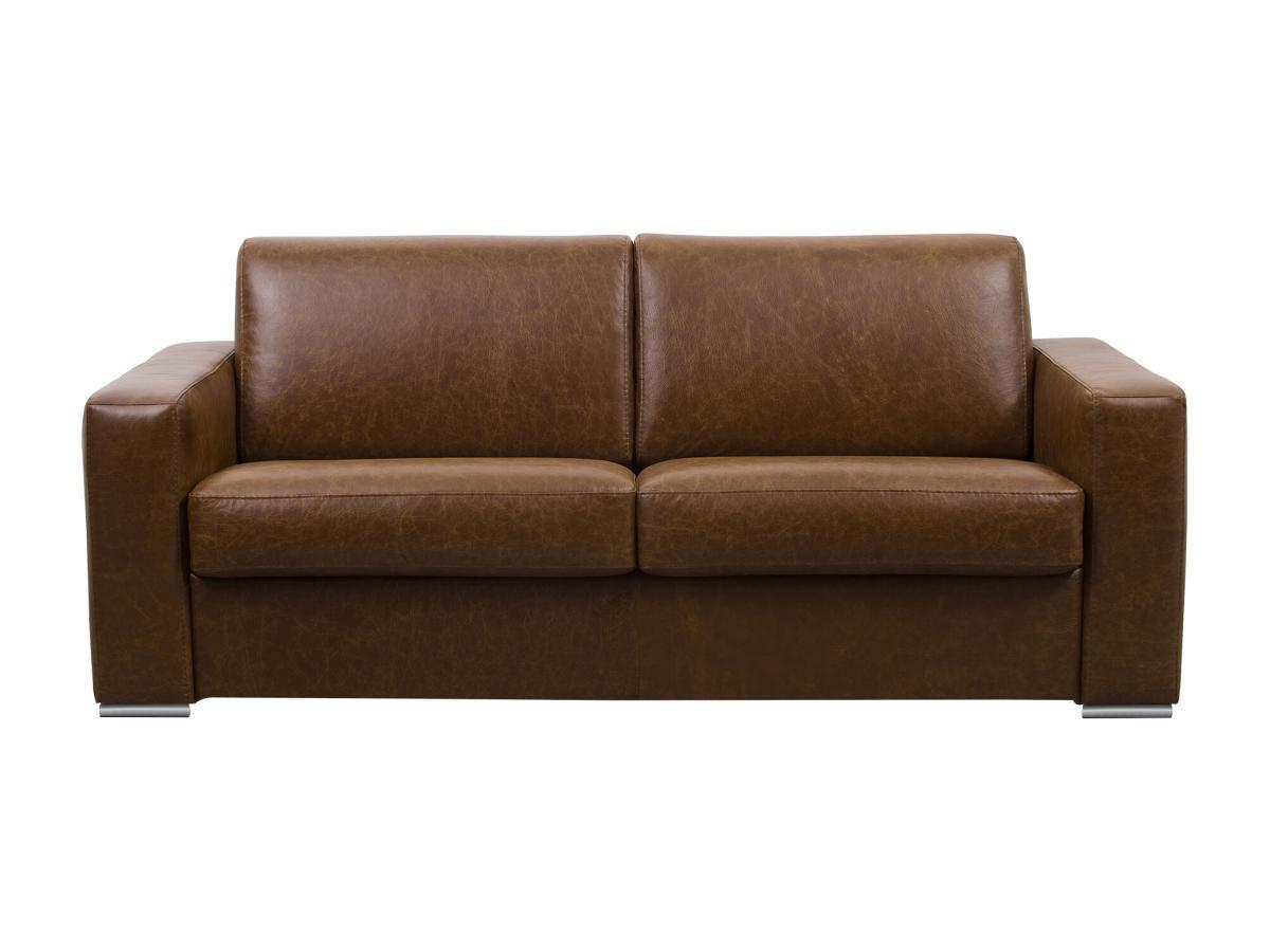 Vente-unique Schlafsofa mit Matratze 3-Sitzer - 100% Büffelleder - Vintage-Optik - Karamell - Matratze 22 cm - DELECTEA II  