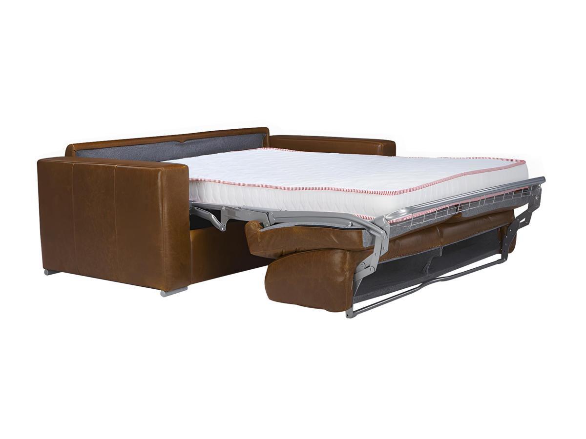 Vente-unique Canapé 3 places convertible express 100% cuir de buffle vintage caramel matelas 22 cm DELECTEA II  