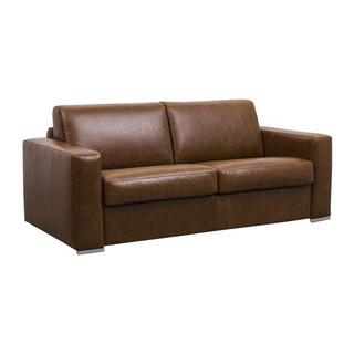 Vente-unique Schlafsofa mit Matratze 3-Sitzer - 100% Büffelleder - Vintage-Optik - Karamell - Matratze 22 cm - DELECTEA II  