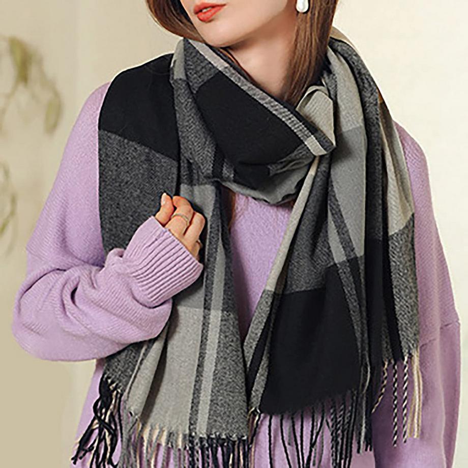 Only-bags.store Sciarpa Spessa Lavorata a Maglia a Quadri  