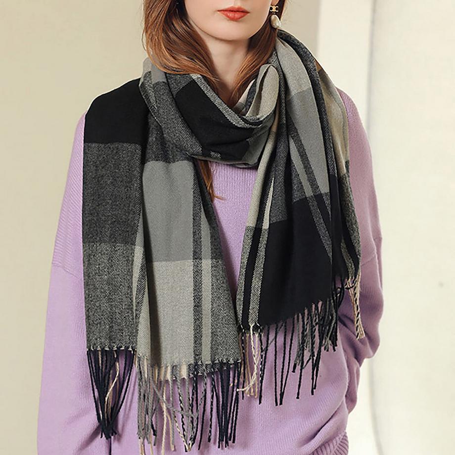 Only-bags.store Sciarpa Spessa Lavorata a Maglia a Quadri  