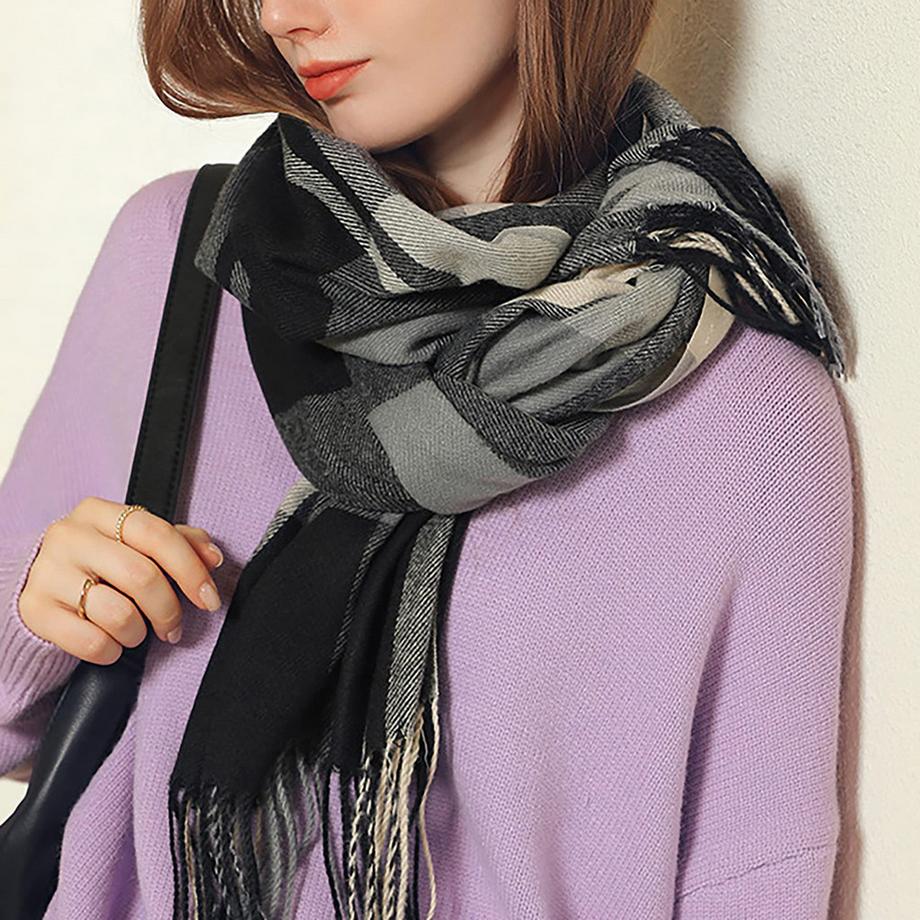 Only-bags.store Sciarpa Spessa Lavorata a Maglia a Quadri  