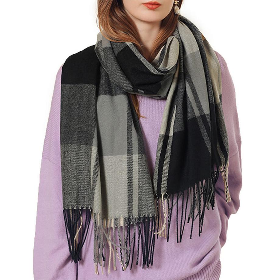 schal dicker Strickschal kariertes Halstuch Schal Poncho