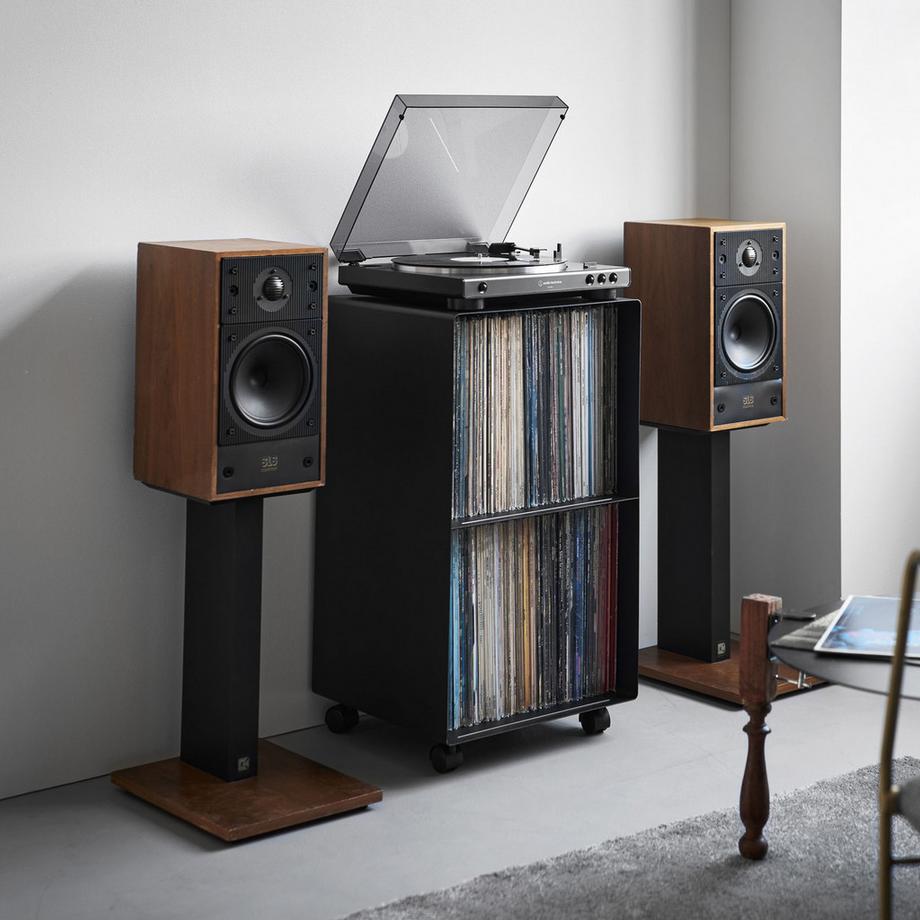Yamazaki 2-stöckiges Schallplatten-Regal mit Rollen TOWER  