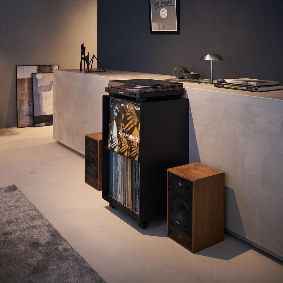 Yamazaki 2-stöckiges Schallplatten-Regal mit Rollen TOWER  