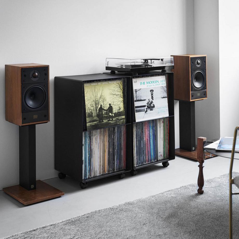 Yamazaki 2-stöckiges Schallplatten-Regal mit Rollen TOWER  